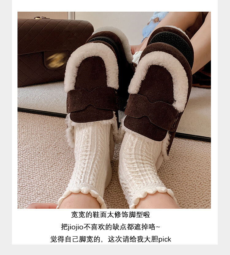 Karin Luna In Stock Look~This is such thick lamb wool Winter Atmosphere！Cowhide Leather Lamb Wool Round Toe Flat Sole Half Support！