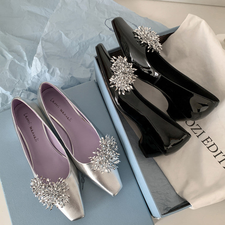 Karin Luna In Stock Spot Goods Exquisite Fireworks Buckle Small Square Toe Chunky Heel Commuter Shoes