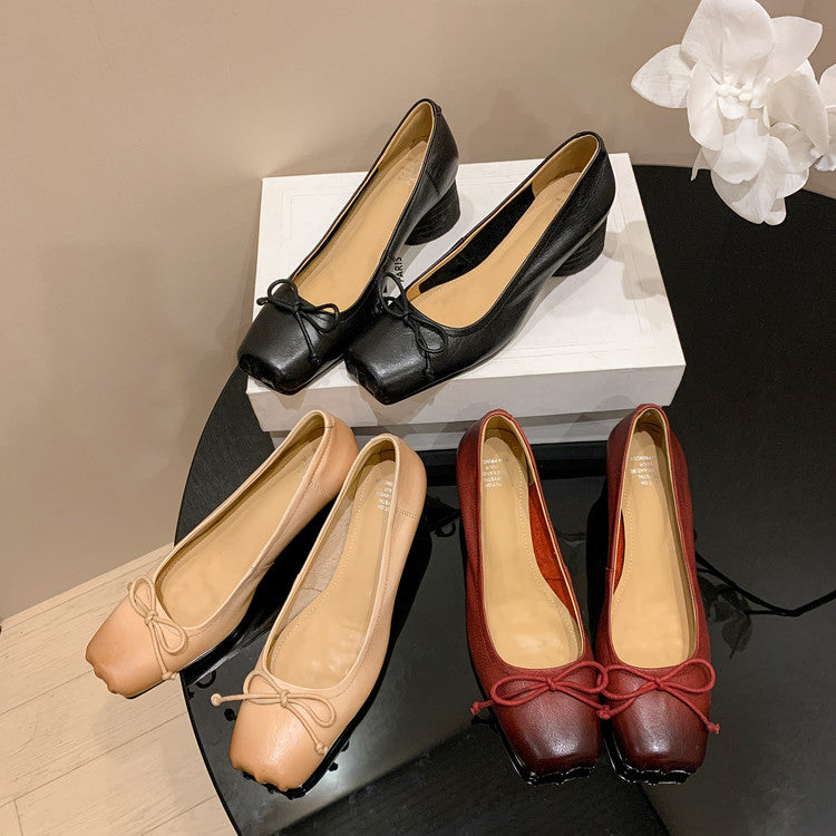Karin Luna In Stock In Stock ~Full leather inside and out Pig Nose Bow Retro Thick Heel Mary Jane Shoes