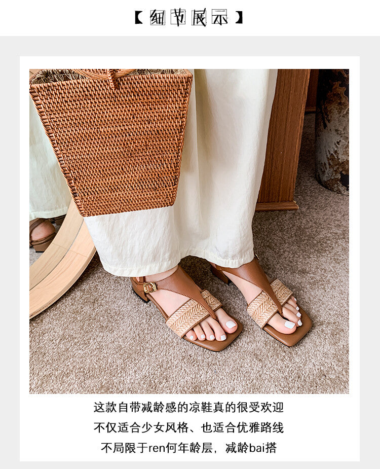 Karin Luna Hot-Selling Series~Resort Style Straw Woven Comes with data plan included Designed thong sandals