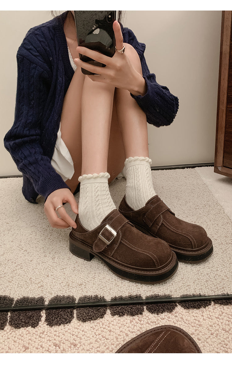 Karin Luna In Stock Spot Goods Metal Round Toe Cow Leather Thick Sole Flats