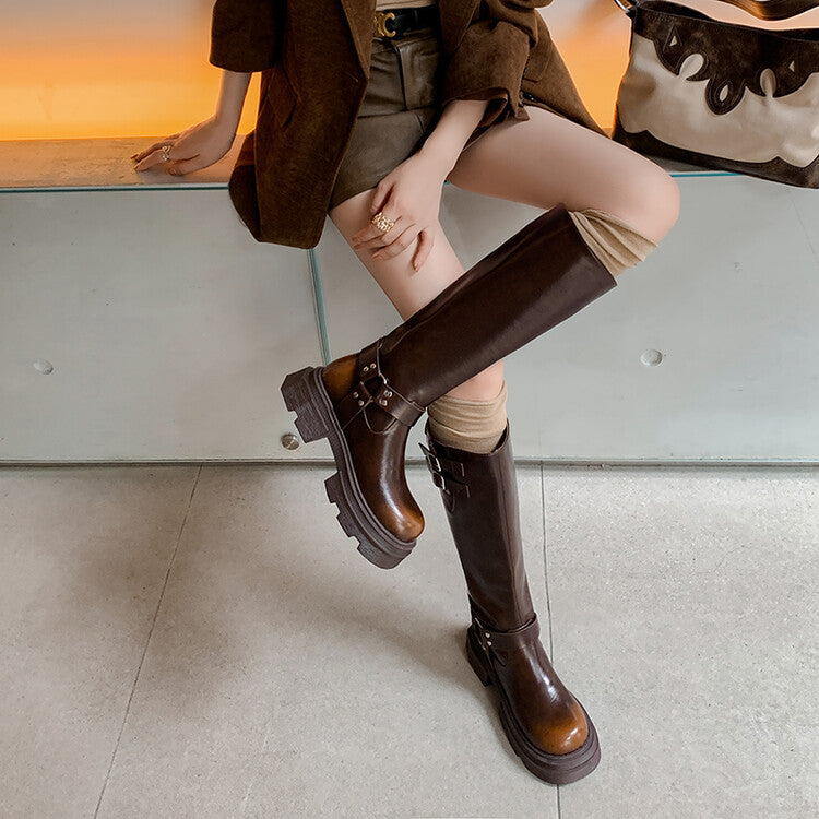 Karin Luna Full Cowhide  miumiu Popular Round Toe Thick Sole Beautiful and height-increasing