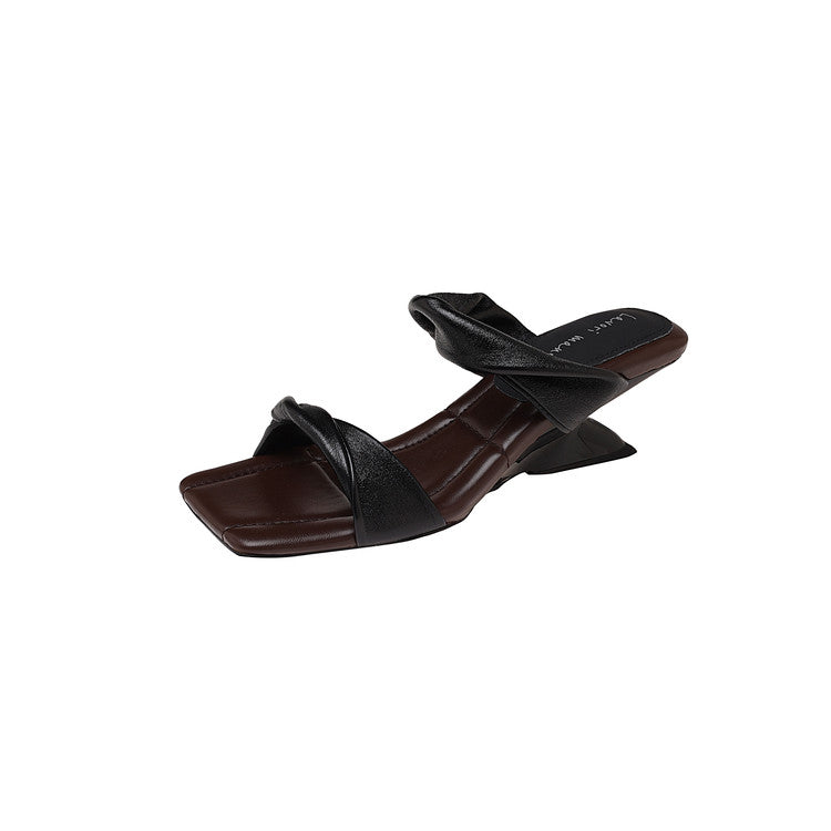 Karin Luna In Stock  Spot Goods   Square Toe One-Strap Irregular Heel Slippers