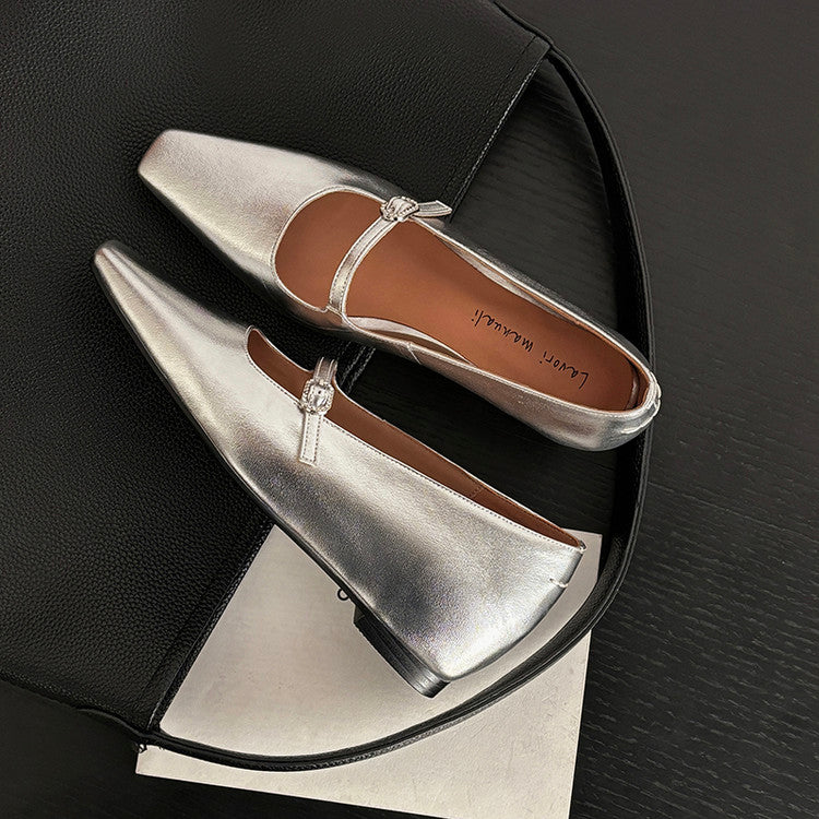 Karin Luna In Stock Spot Goods  Elegant Square-Toe One-Strap Height-Increasing Flats