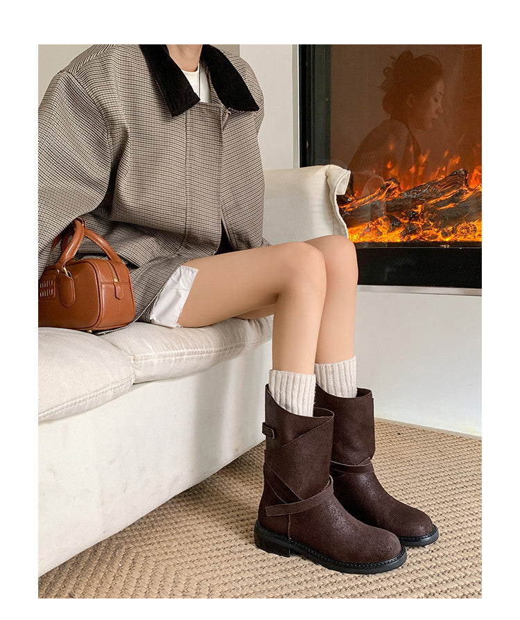 Karin Luna In Stock Spot Goods  Super textured Lazy Style Thick-Soled Ankle Boots