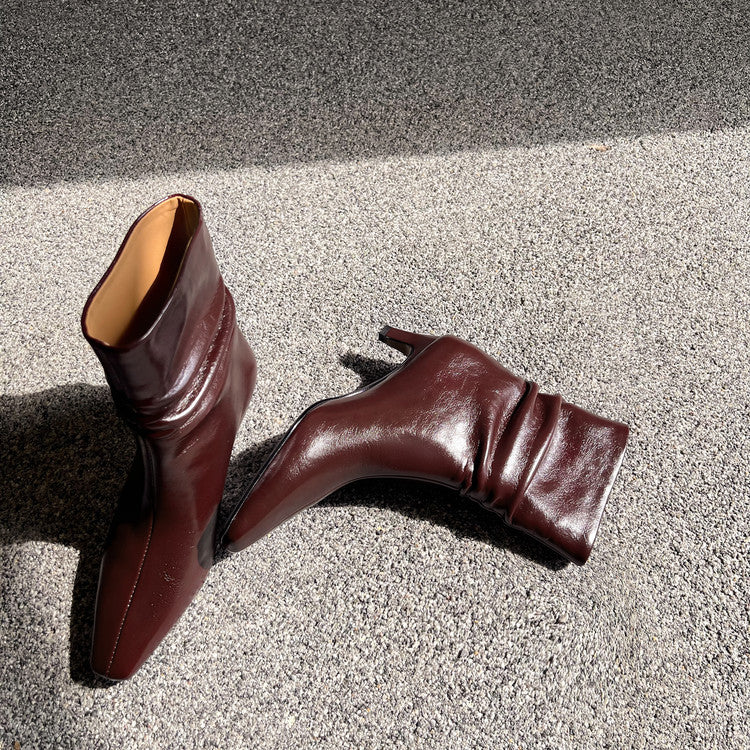Karin Luna In Stock Spot Goods  Retro Wrinkled Small Square Toe Short Boots