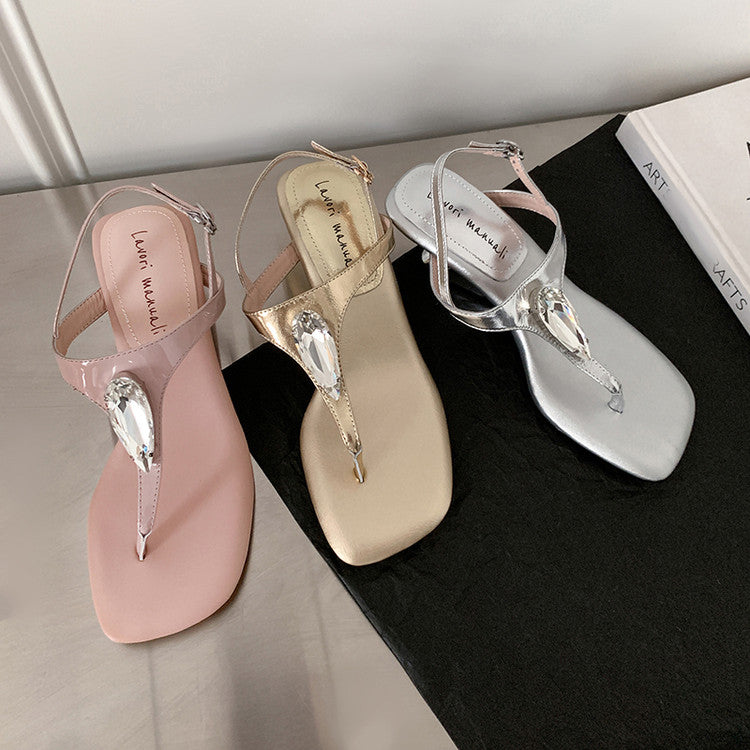 Karin Luna Bestseller Element Square Toe Irregular Heel Super Stable Toe Clip Sandals