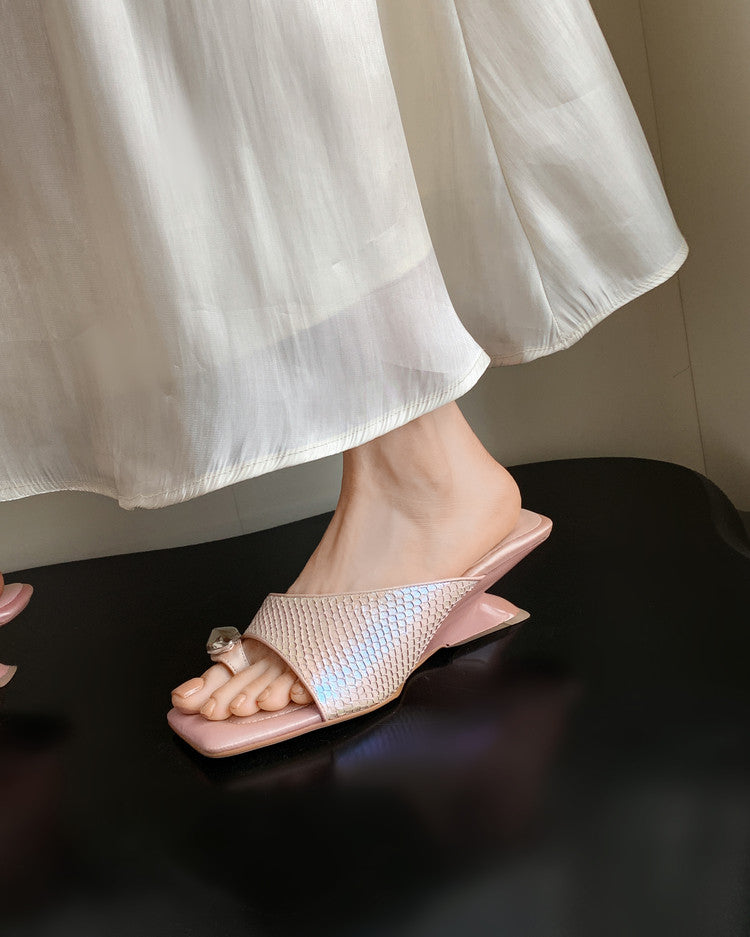 Karin Luna Fish Skin Series~Minimalist Square Toe Popular Irregular Heel Slippers