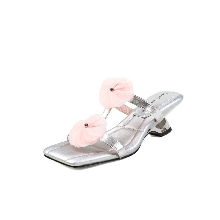 Karin Luna Hot-Selling Floral Square Toe Irregular Heel Floral Slippers