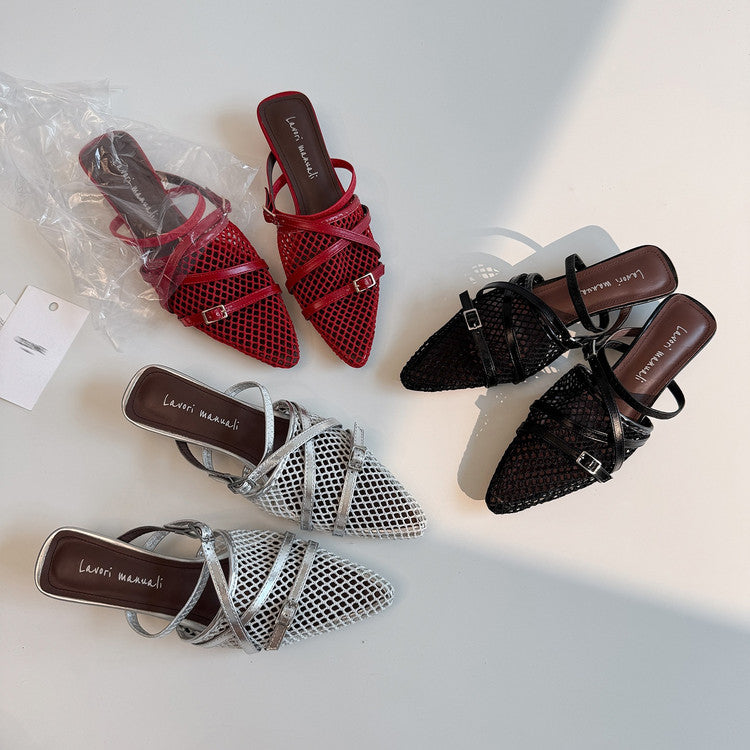 Karin Luna In Stock  Spot Goods  Mesh Series Elegant Closed-Toe Belt Buckle Slippers