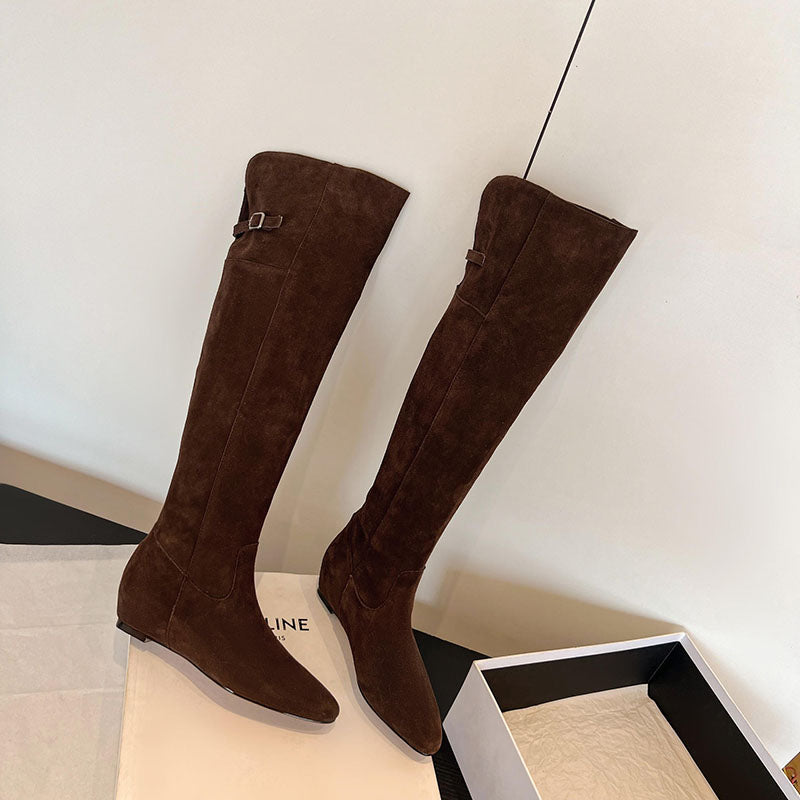 Karin Luna In Stock Spot Goods Vintage Cowhide Leather Two-Way Wear Pointed Toe Height-Increasing Long Boots