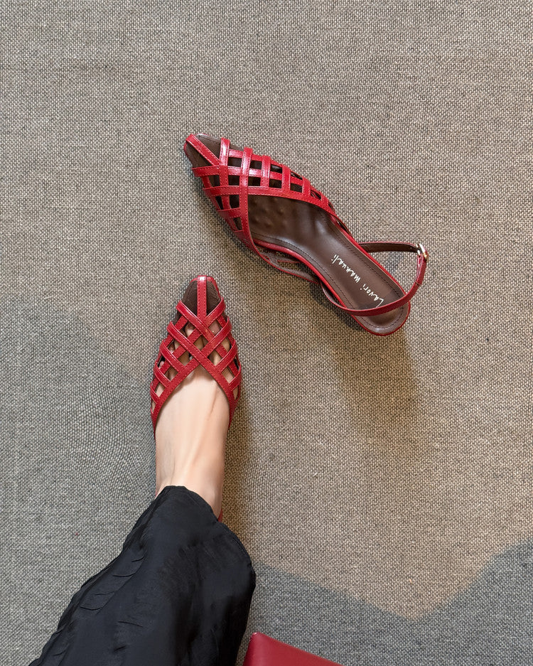 Karin Luna Braided Style ~Cross-woven Pointed Toe Closed-toe Sandals