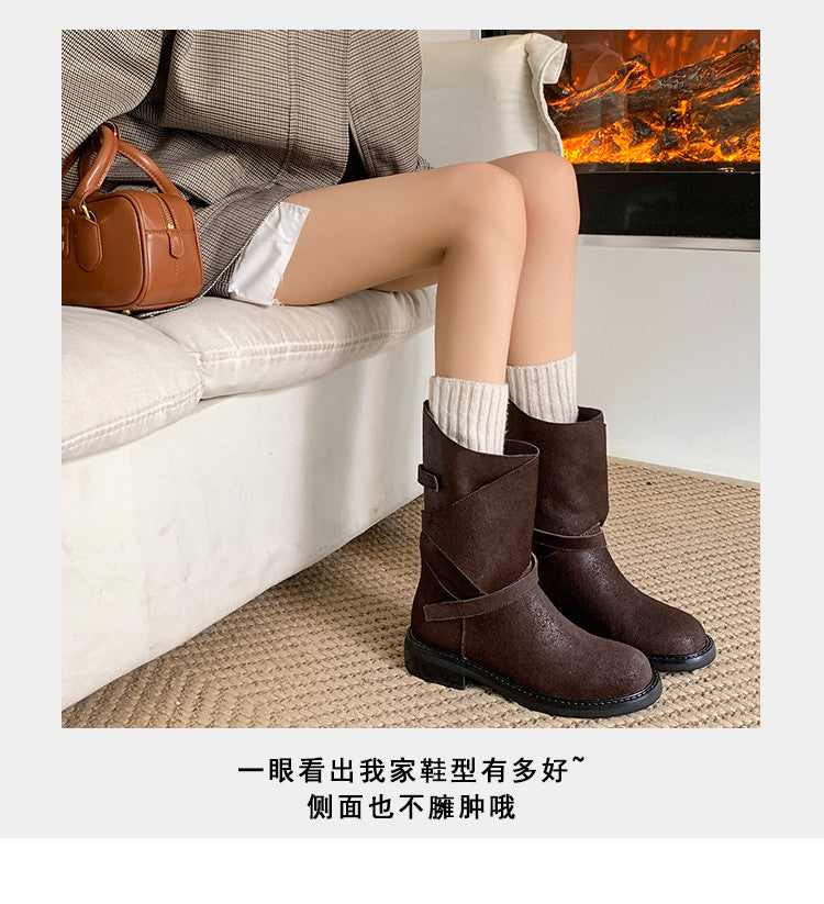 Karin Luna In Stock Spot Goods  Super textured Lazy Style Thick-Soled Ankle Boots