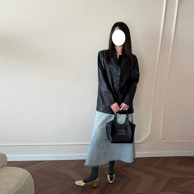 Karin Luna In Stock Spot Goods    Retro Elastic Band Chunky Heel Single Shoes