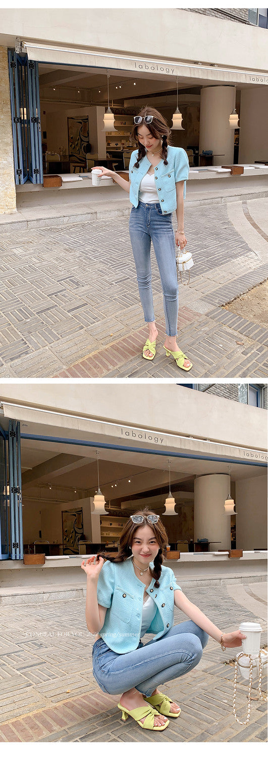 Karin Luna In Stock In Stock  Comfortable Cross Strap  Airy High Heel Square Toe Slippers