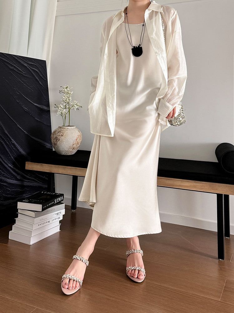 Karin Luna Exquisite Round Toe One-Strap Rhinestone Thin Heel Slippers