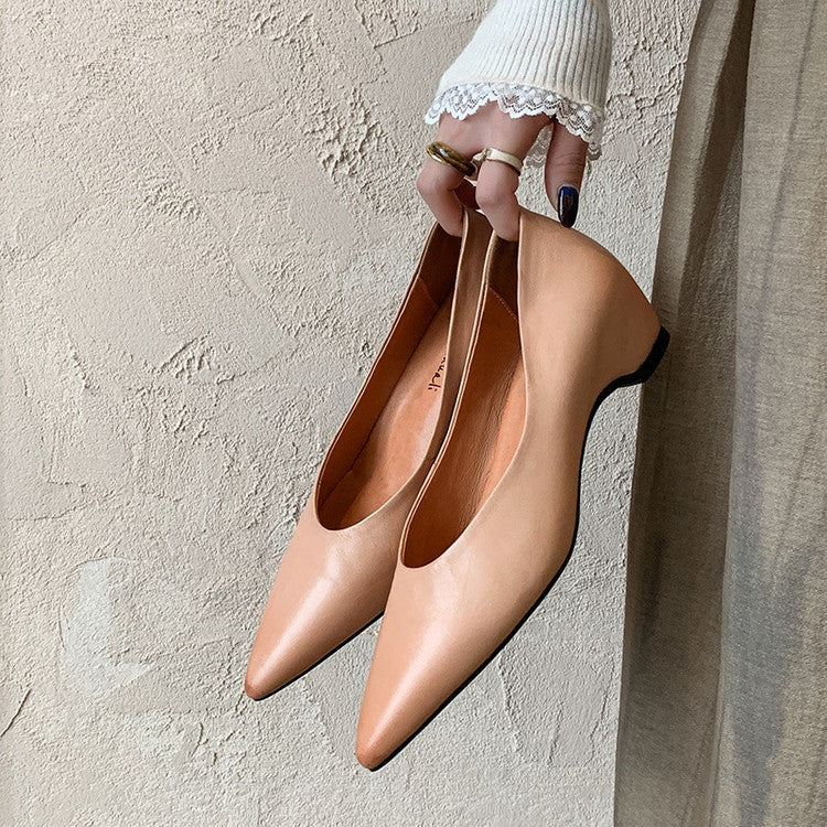 Karin Luna Full Layer Inside and Out~Basic Versatile Retro French Pointed Toe Irregular Heel Single Shoes
