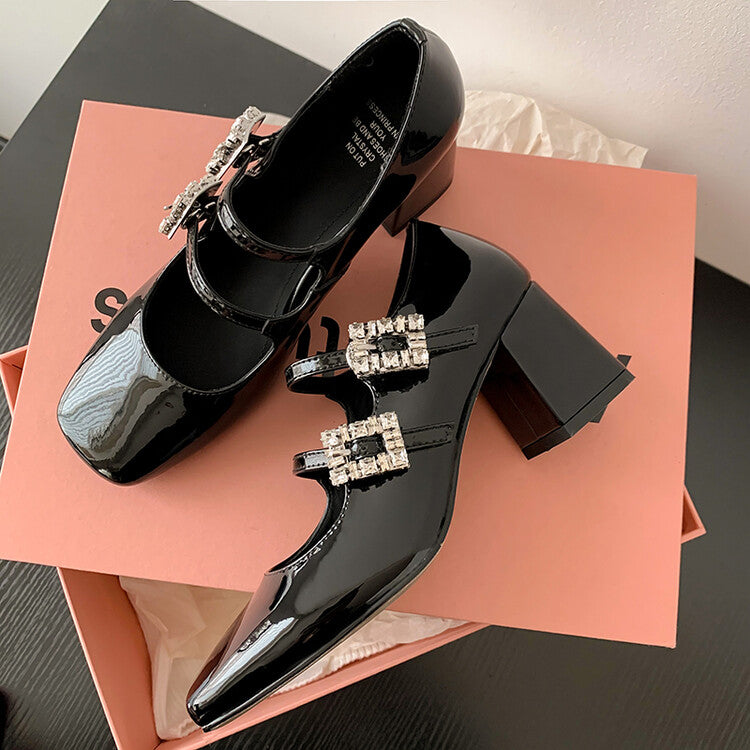 Karin Luna In Stock In stock   The heroine Ao~Square Toe High Heel One Strap Popular Rhinestone Mary Jane Shoes