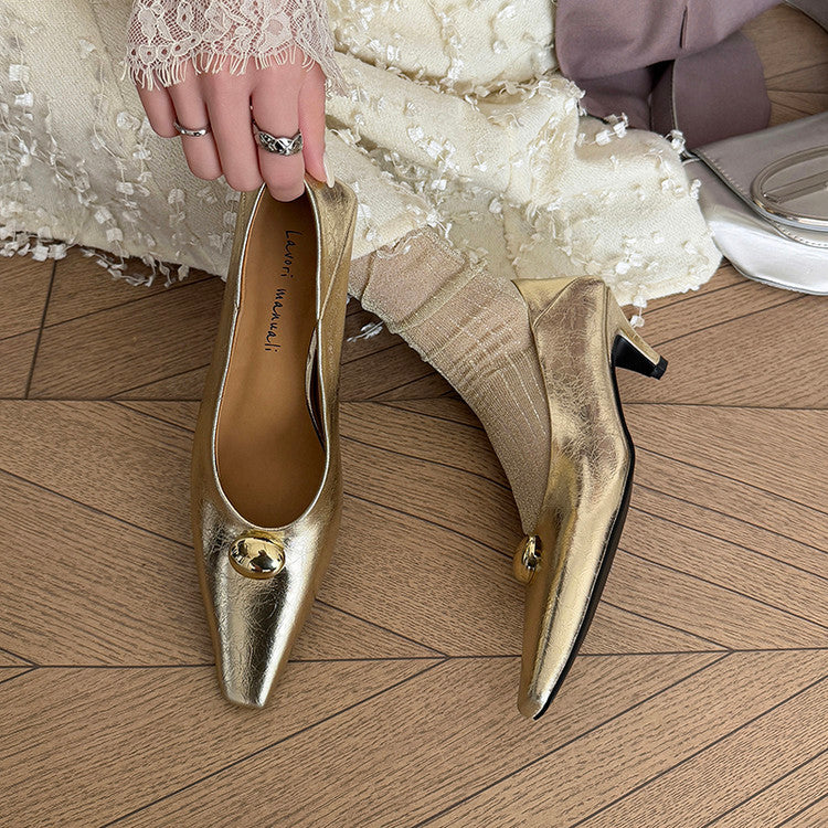 Karin Luna In Stock In Stock ~Basic Versatile French Style Small Square Toe Shallow Mouth Single Shoes