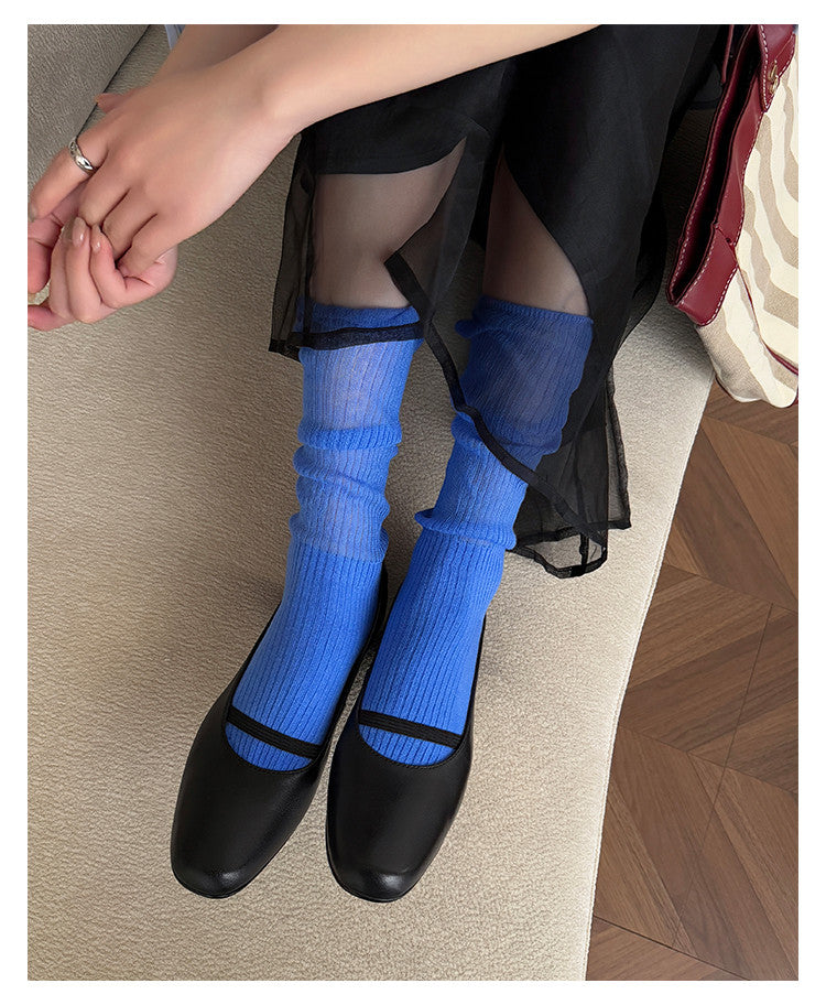 Karin Luna In Stock Spot Goods    Retro Elastic Band Chunky Heel Single Shoes