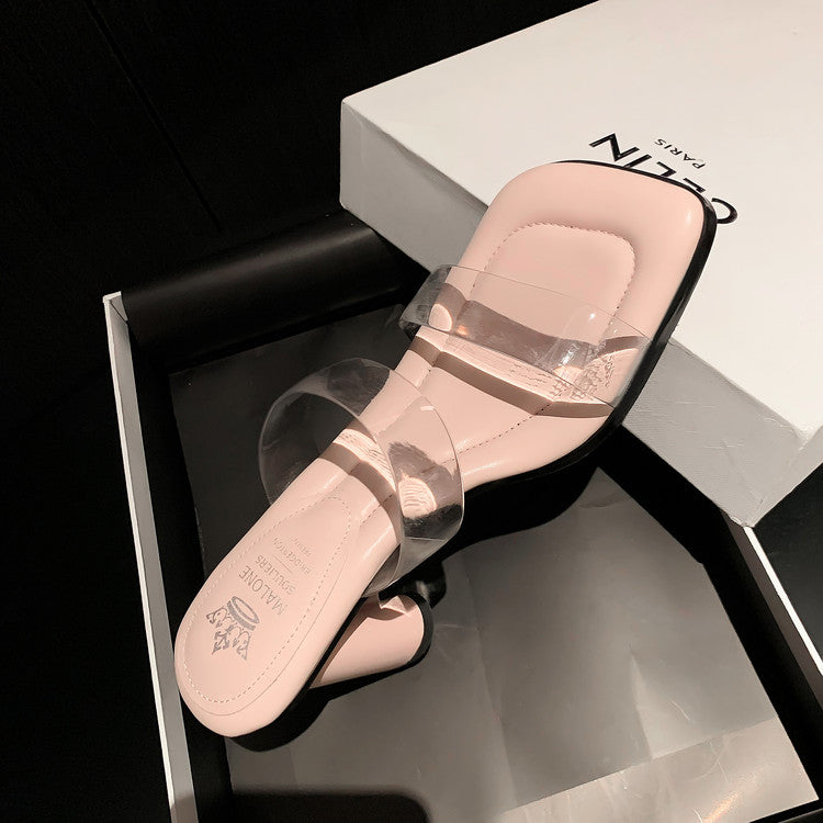 Karin Luna In Stock In Stock Always in stock  Classic Transparent Square Toe High Heel Slippers