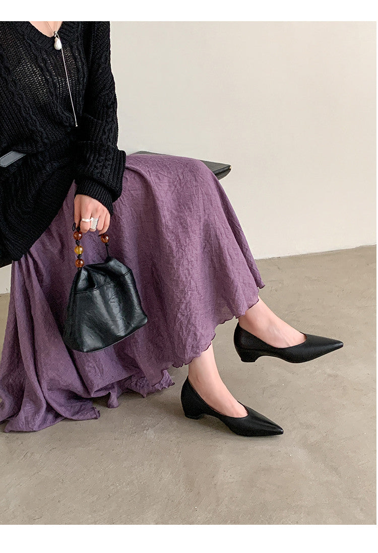 Karin Luna Full Layer Inside and Out~Basic Versatile Retro French Pointed Toe Irregular Heel Single Shoes