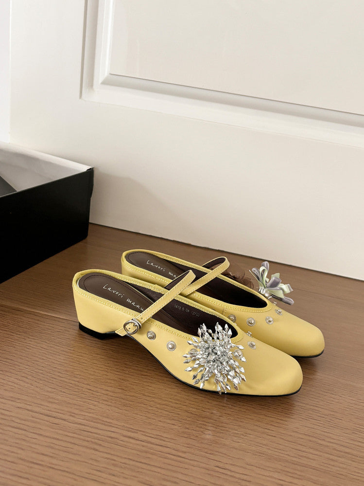 Karin Luna In Stock Spot Goods  Full-grain leather inside and out  Ultra Exquisite Round Toe Hidden Heel Closed-Toe Slippers
