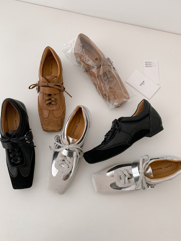 Karin Luna In Stock Spot Goods  Designed retro square-toe ballet shoes with laces