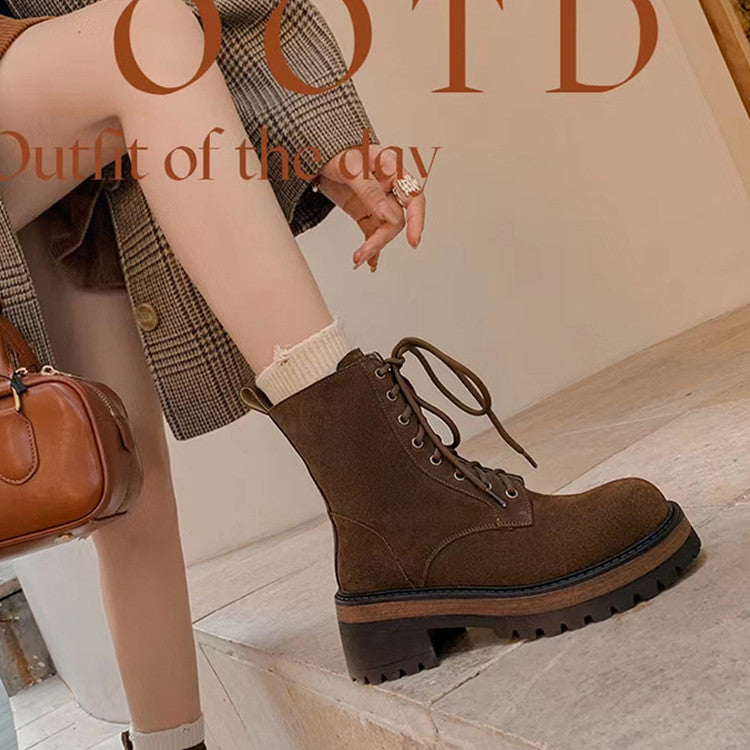 Karin Luna In Stock Casual style thin strap round toe suede ankle boots