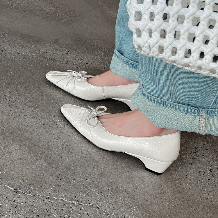 Karin Luna French Style Wrinkled Square Toe Height-Increasing Flats