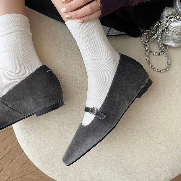 Karin Luna In Stock Spot Goods  Elegant Square-Toe One-Strap Height-Increasing Flats