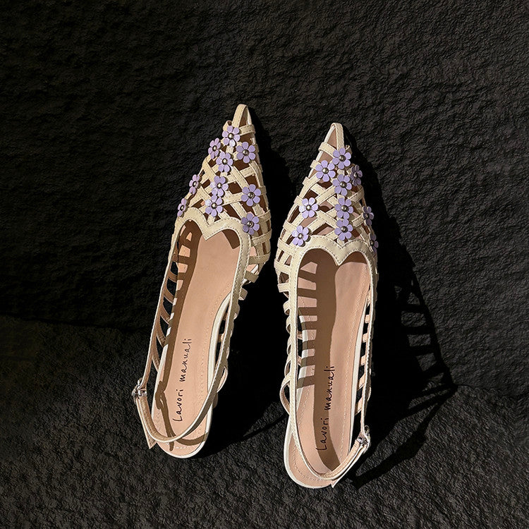 Karin Luna In Stock Spot Goods  Purely Handmade Flowers High-end Hollow Out Sandals