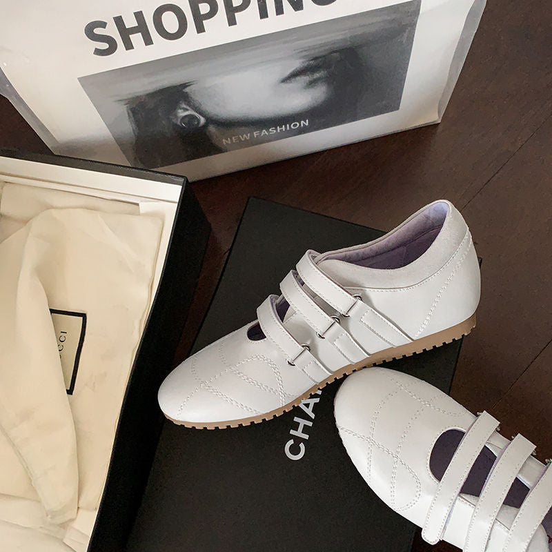 Karin Luna Casual Shoes Series~  In Stock In Stock Magic Tape Round Toe Internal Height Increase Single Strap Flats