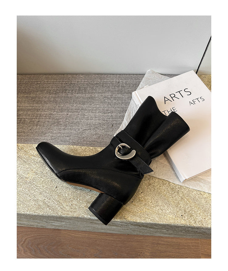 Karin Luna In Stock Spot Goods  Belt Buckle High Heel Large Tube Small Short Boots