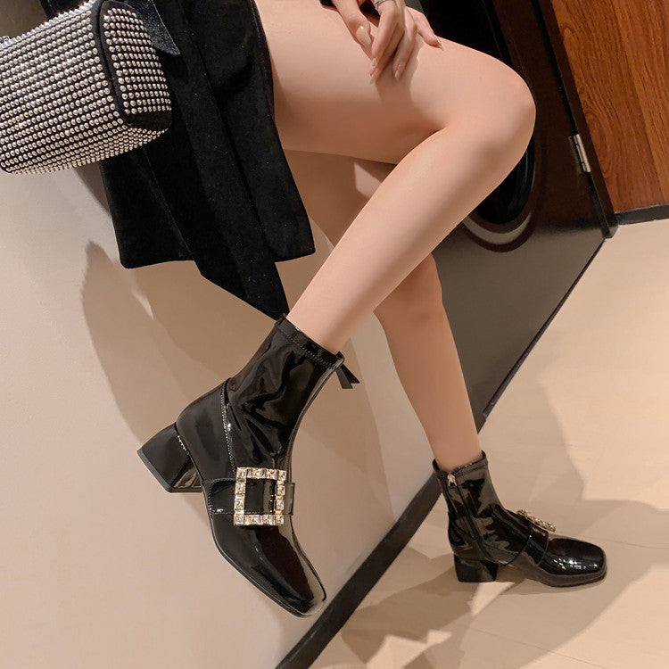 Karin Luna Elegant Style Ultra Slimming Rhinestone Chunky Heel British Style Riding Boots Long Boots