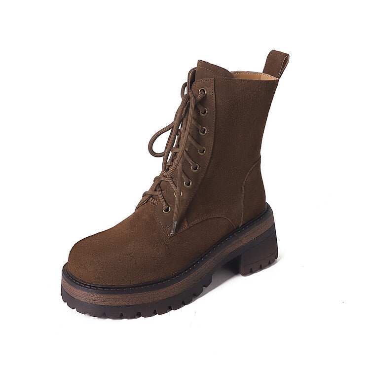 Karin Luna In Stock Spot Goods   Vintage Cowhide Leather Classic Versatile Popular Lace-up Thick Martin Boots