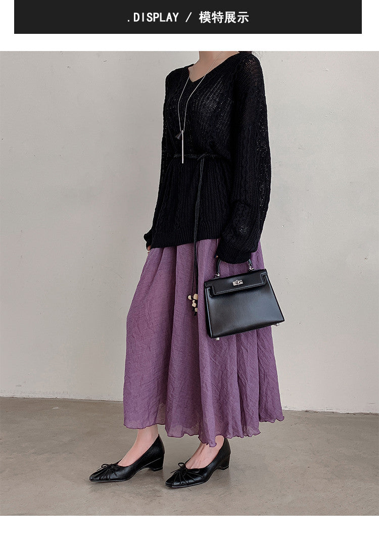 Karin Luna French Style Wrinkled Square Toe Height-Increasing Flats