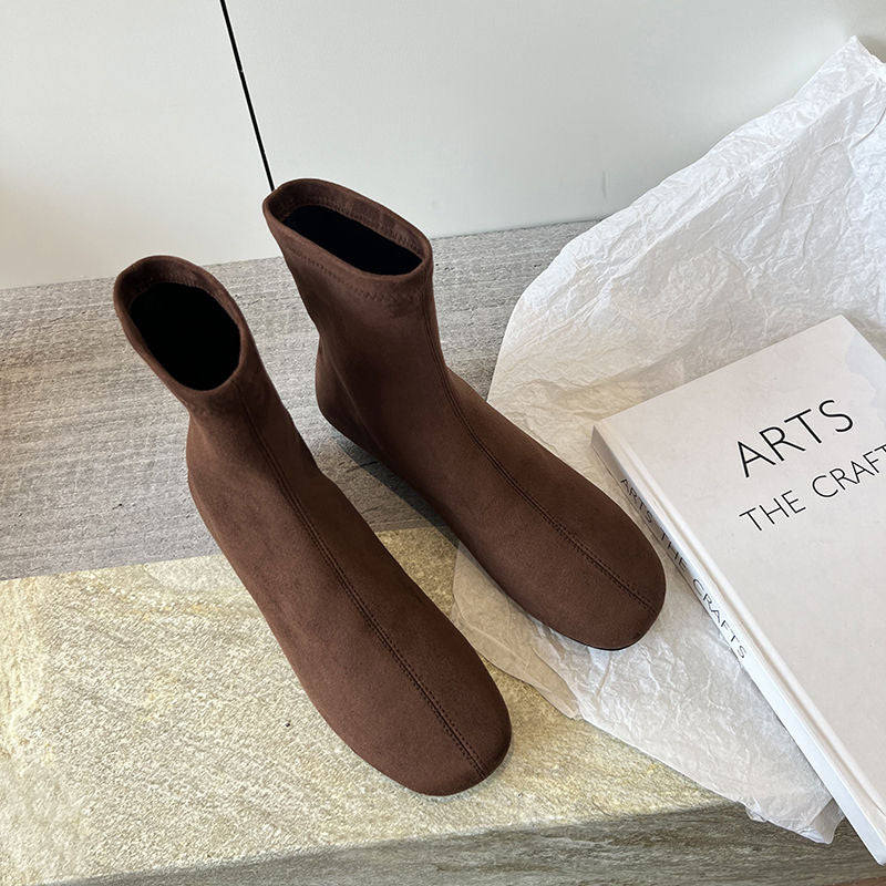 Karin Luna In Stock Spot Goods Round Toe Basic Stretch Slim Short Boots