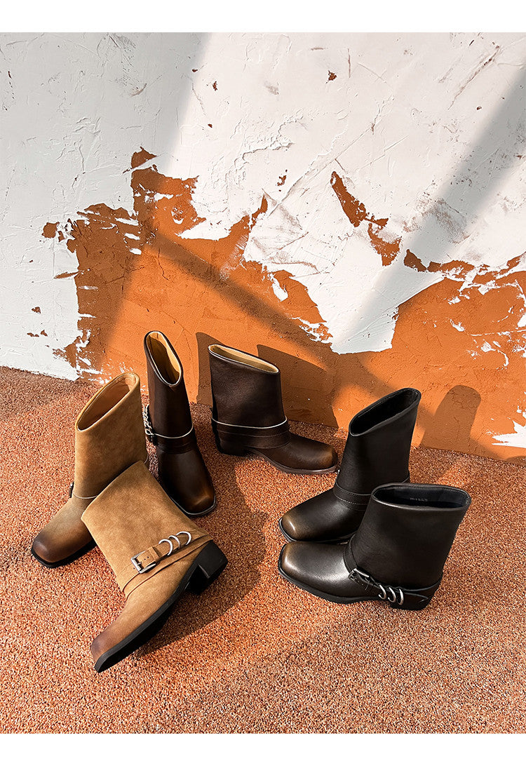 Karin Luna Elegant Style Square Toe Belt Buckle Pants Boot Short Boots