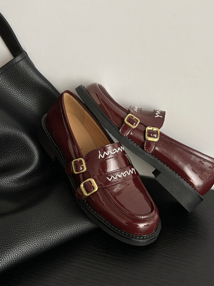 Karin Luna In Stock Spot Goods  Retro Style Slip-On Metal Buckle Loafers