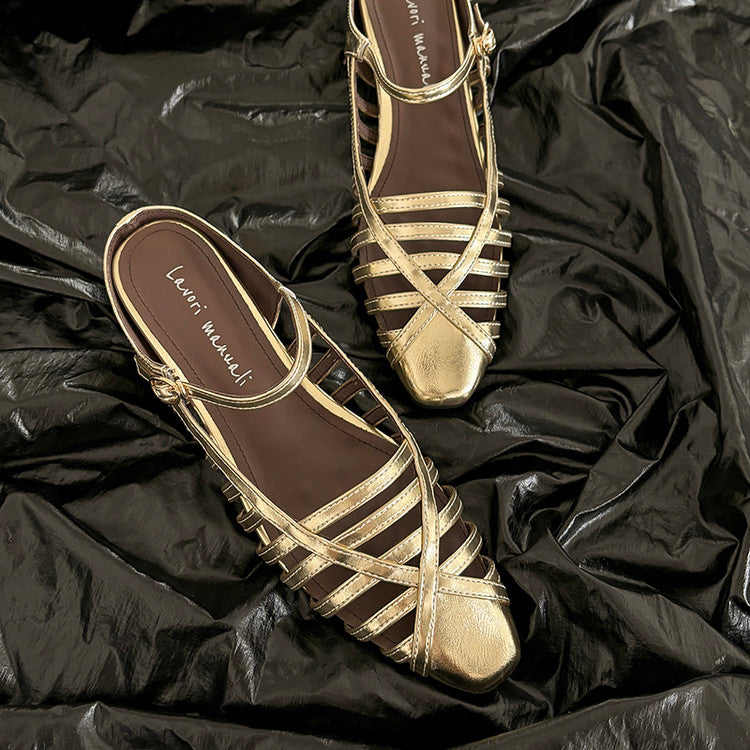 Karin Luna In Stock Spot Goods   French Retro Hollow Small Square Toe One-Strap Slippers