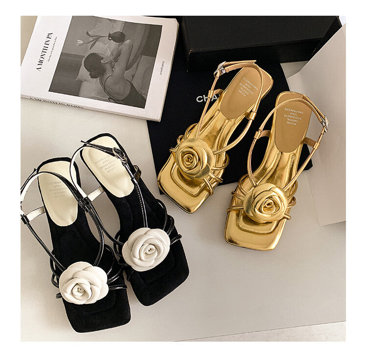 Karin Luna Exquisite Camellia ~French Retro Open-Toe Sandals