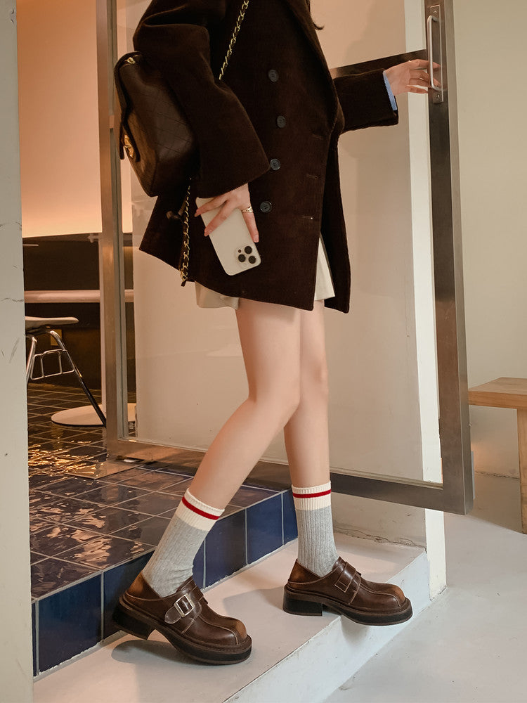Karin Luna In Stock Spot Goods Metal Round Toe Cow Leather Thick Sole Flats