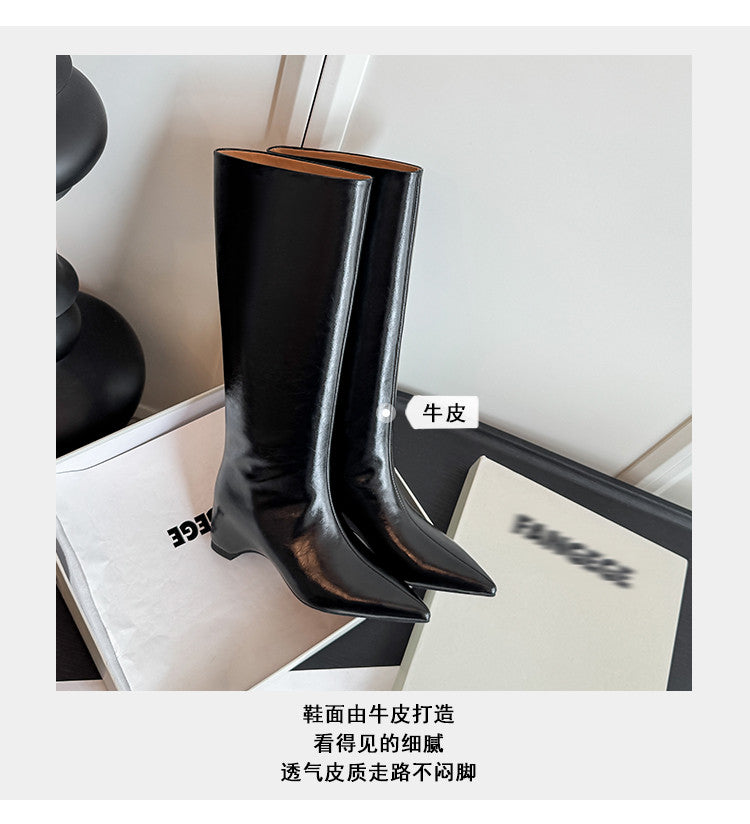 Karin Luna Minimalist Style High Tube Pointed Toe Hidden Heel Boots
