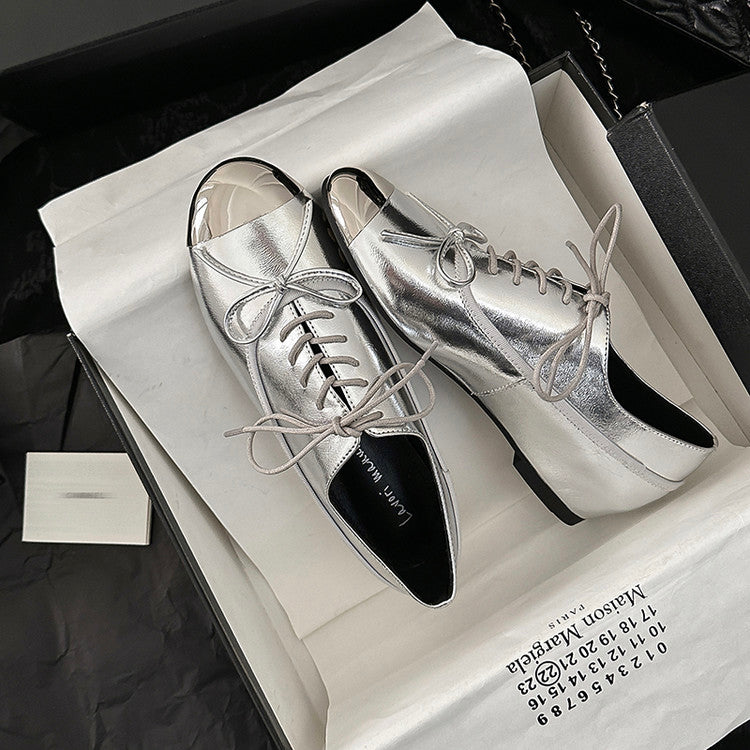 Karin Luna In Stock Spot Goods  Casual Lace-Up Metal Toe Bow Deep Mouth Single Shoes