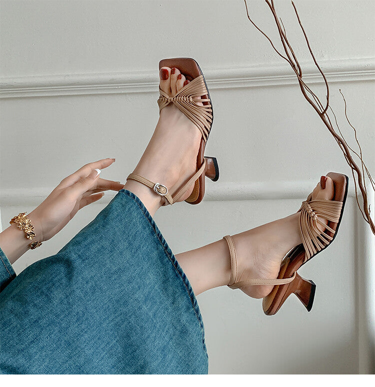 Karin Luna In Stock Spot Goods   Super stable shaped heel hand-woven open-toe sandals