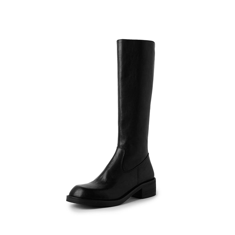 Karin Luna Basic Versatile Style Round Toe Chunky Heel Long Boots
