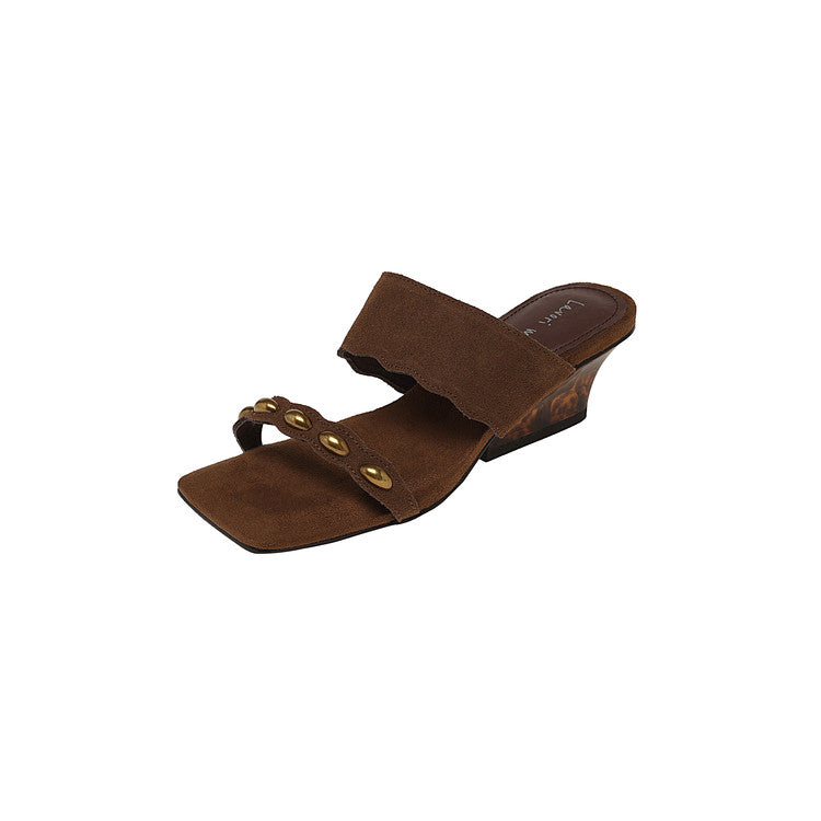 Karin Luna Hot-Selling Element Amber Heel~Spot Goods Spot Goods  Vacation Style One-Strap Amber Irregular Heel Slippers