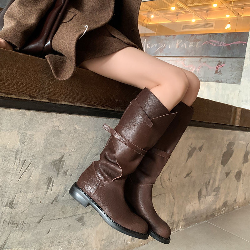 Karin Luna In Stock Spot Goods   Heavy-duty Edition Highly Consuming Material Round Toe Long Boots
