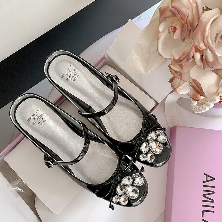 Karin Luna In Stock In Stock  Rhinestone One-Strap Round-Toe Slip-On Height-Increasing Soft Slippers